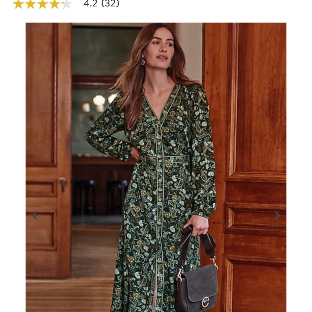 J. Jill Green Floral Long Sleeve Dress